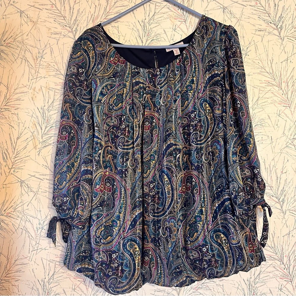 Dress barn paisley blue blouse size 2X